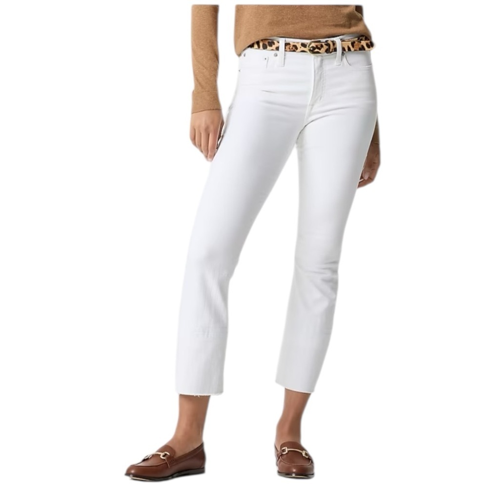 J Crew Factory Flare Crop White Jean in Signature Stretch Raw Hem Women Size P26